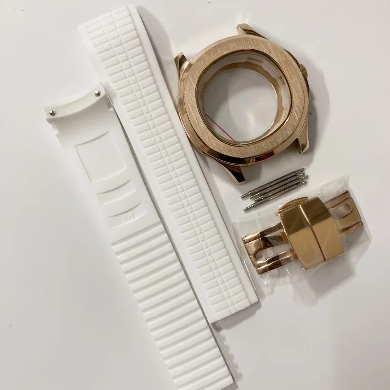 Para acessórios de montagem de movimento nh35 caixa de granada + pulseira de borracha + conjunto de fivela safira se encaixa no mostrador de 32mm