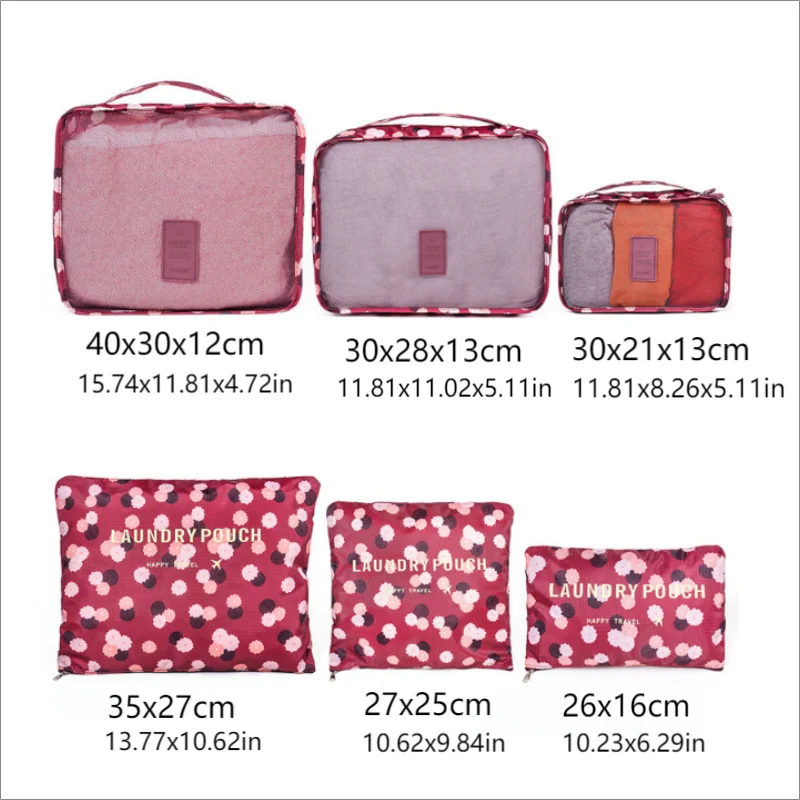 6Pcs Travel Luggage Packing Organizers Set With Toiletry Bag, Clothing Classification Storage Bag