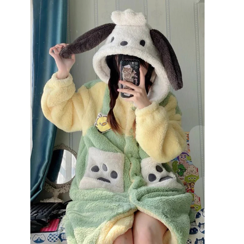 Winter Women Cosplay Pajamas Funny Anime Warm Sleepwear Long Robe Sets Flannel Sleeping Dress Thick Night Dress Nightgown Pijama