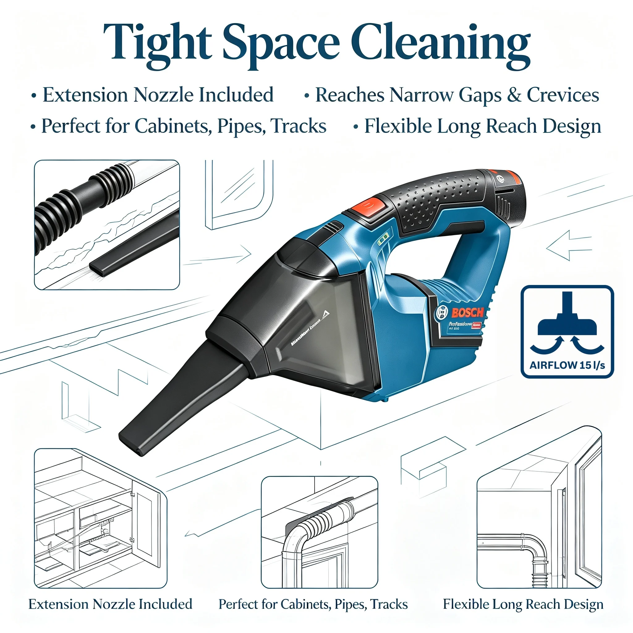 Bosch GAS 12V-LI Cordless Handheld Vacuum Cleaner 12V Professional Lithium Ion Battery Rechargeable Lightweight Dust Buster Tool