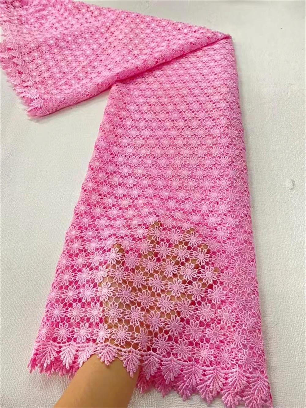 Tecido de renda de tule de casamento de algodão africano nigeriano de alta qualidade com lantejoulas solúvel em água 5 jardas para vestidos de festa costura jl454