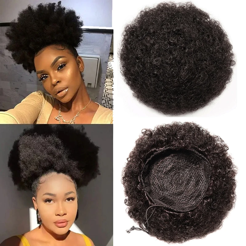 

Afro Kinky Curly Ponytail Hair Extension Short Synthetic Afro Puff Drawstring Ponytail with 2 Clips for Black Women