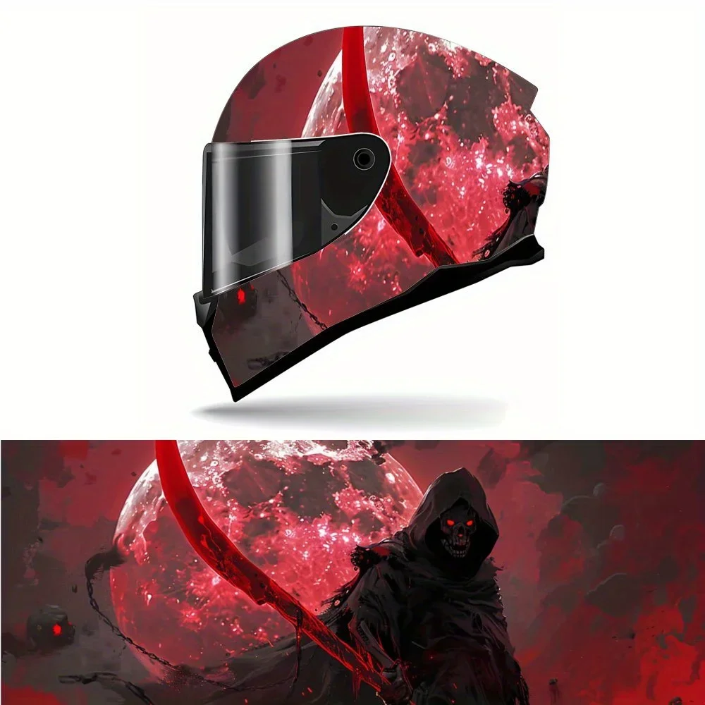 

Red Knife and Red Eyes Black Robe Messenger Motorcycle Helmet Vinyl Wraps Sticker, Cool Death Helmet Decoration, Waterproof Self