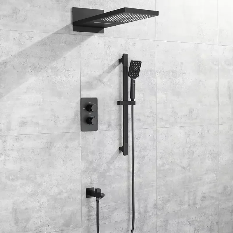 Hotel Bathroom in Wall Matte Black Shower Mixer Thermostatic Full Concealed Shower Set