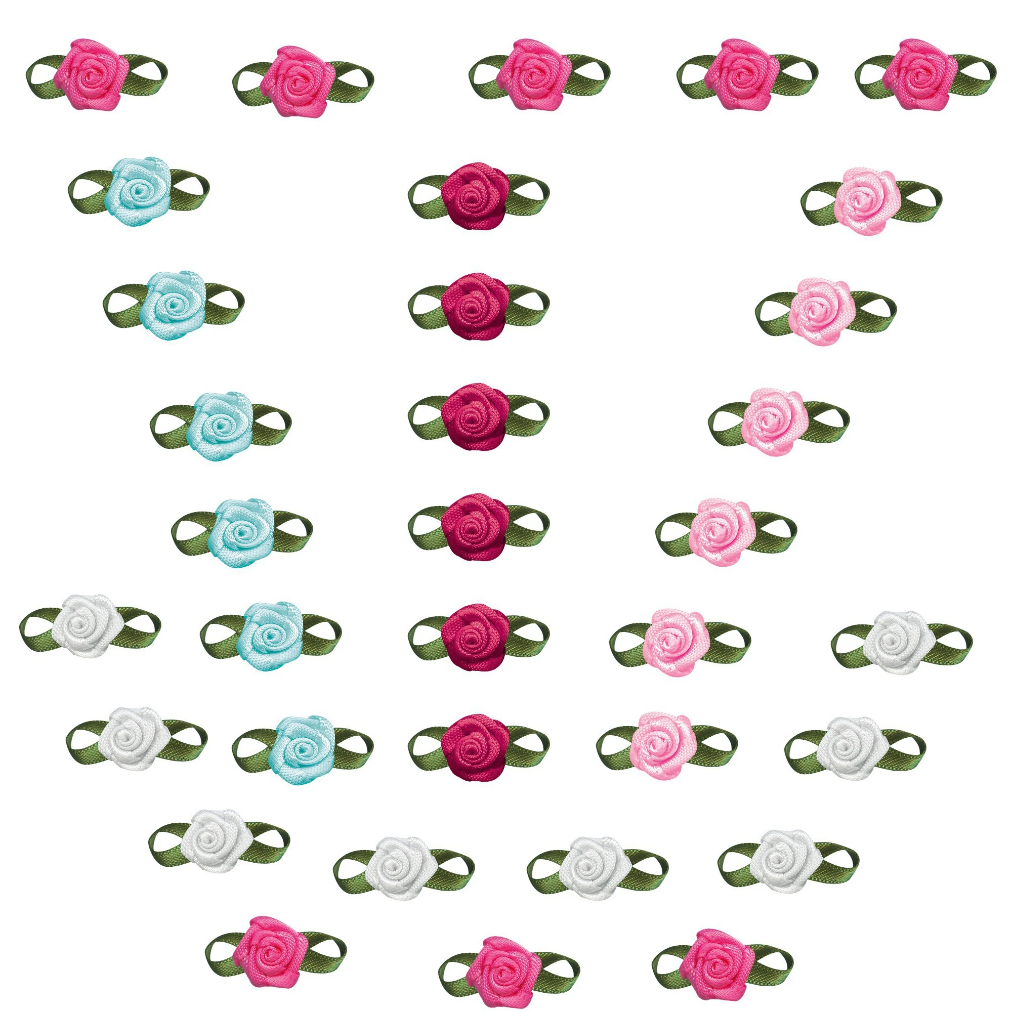 50pcs 22MM Mini Ribbon Roses Artificial Fabric Flowers with Green Leaves – Uma Opção Ideal para Criatividade e Decoração