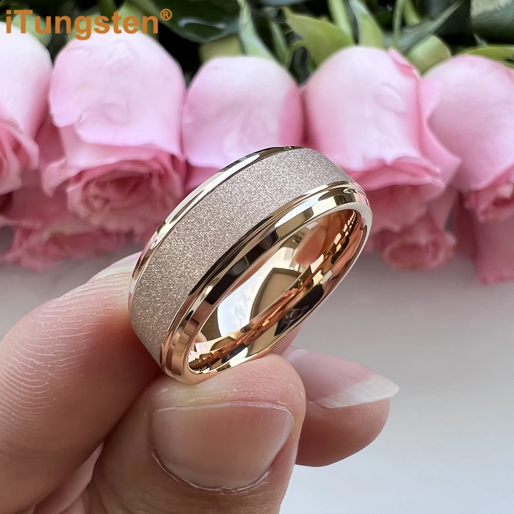 iTungsten 6mm 8mm Ready to Ship Unique Tungsten Ring for Women Men Fashion Engagement Wedding Band Sandblasted Step Bevel Edges