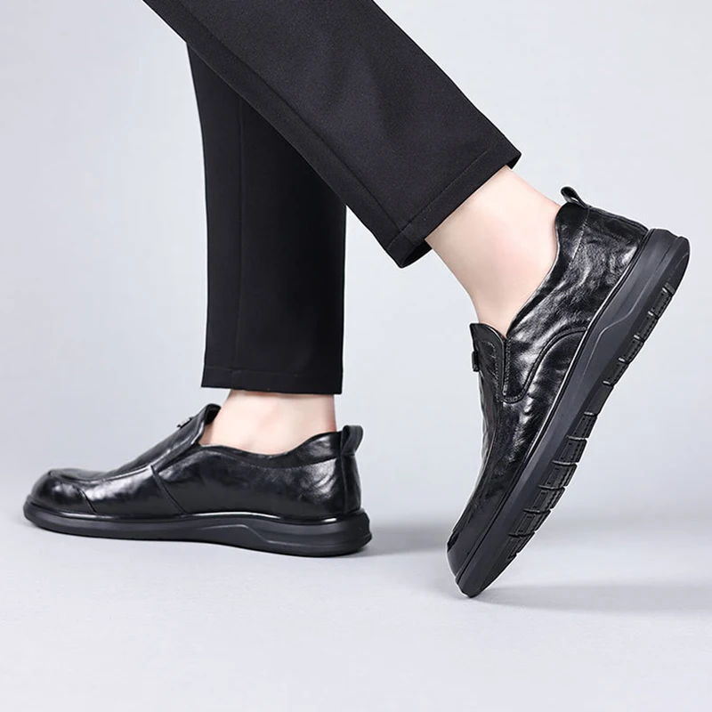 Mężczyźni Casual Real Leather Shoes Dress Shoes Soft Handmade Office Business Formal Shoes Lace Up Round Toe Męskie trampki rekreacyjne