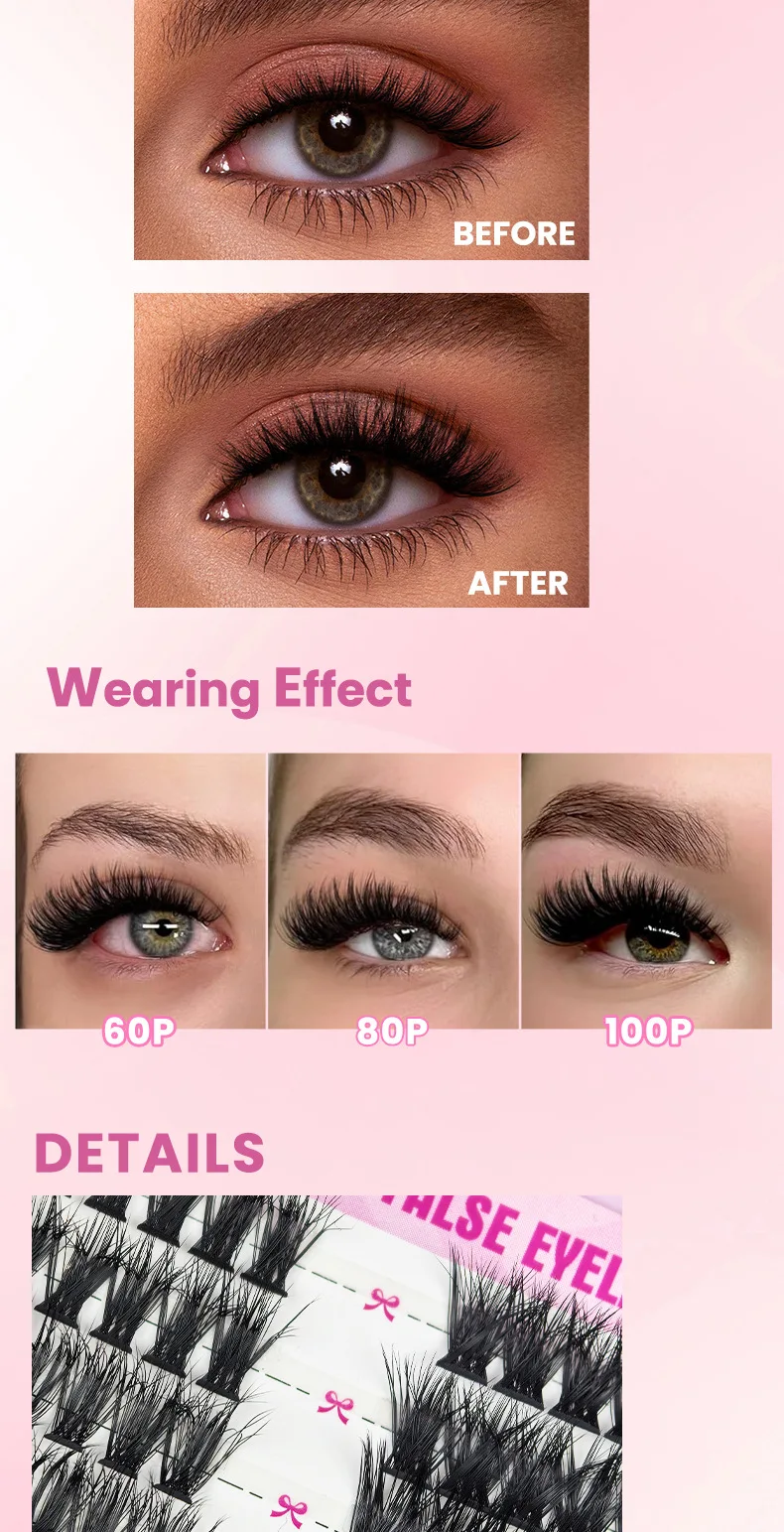 MIAOJIE Einzelne Wimperncluster, natürlich, dicht und voluminös, 30D 40D 50D 60D 80D 100D, gemischte Längen, DIY Wimperncluster – Detail 6