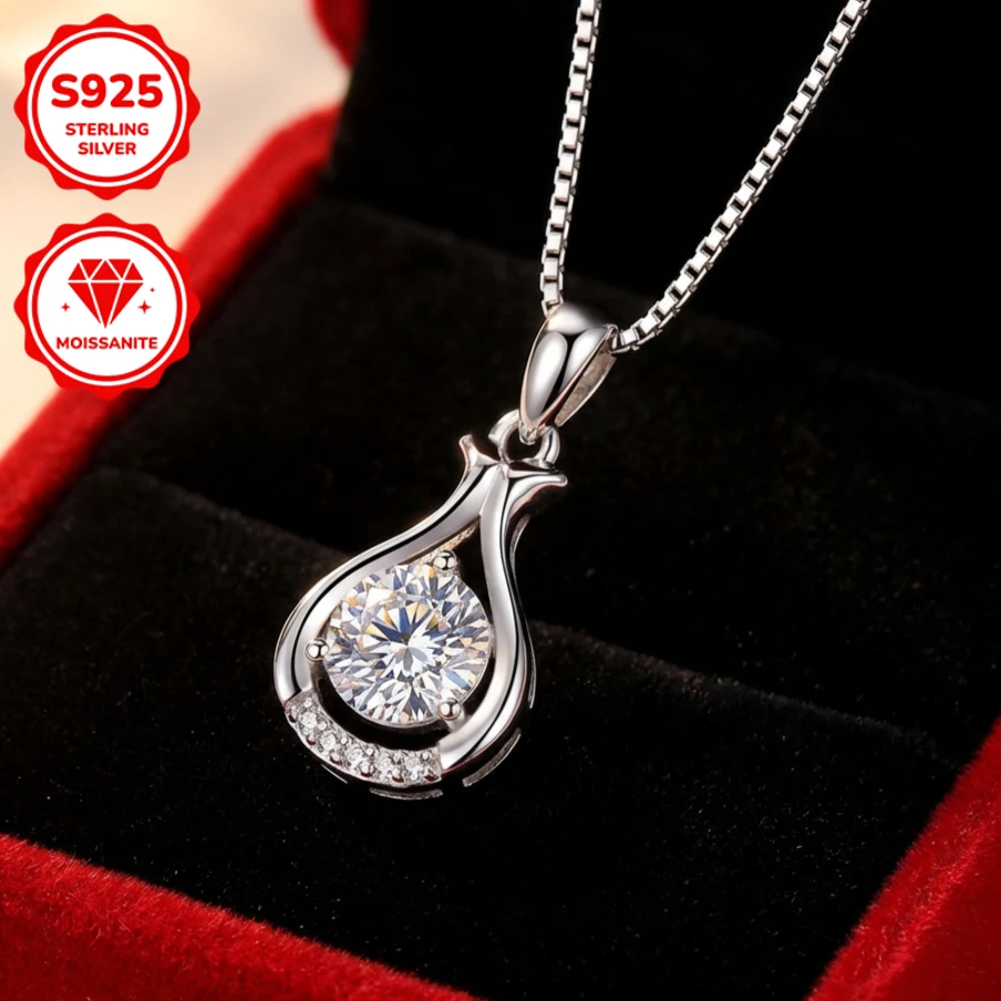 

1Pc 1Carat S925 Sterling Silver Pendant Necklace Set with Moissanite, Suitable for Occasions Such As Weddings and Engagements.