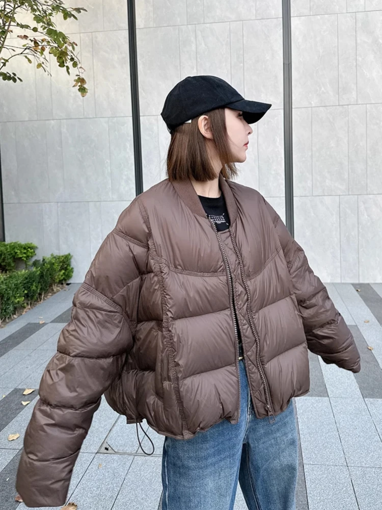 Stylish Oversized 90% White duck down coat Warm Short Bomber jacket Women\'s 2024 Winter Gray Black Puffer outwear INKEO 3O376