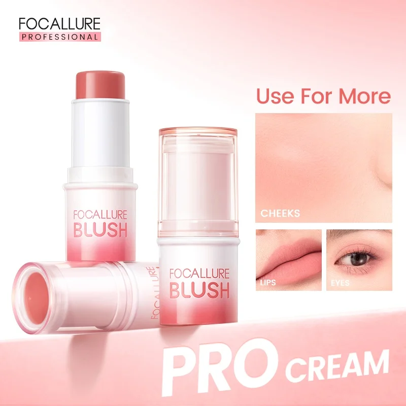 FOCALLURE 3-in-1 Multi-use Blusher Stick Soft Smooth Natural High pigmented Matte Face Blush Highlighter Pen Makeup Cosmetics