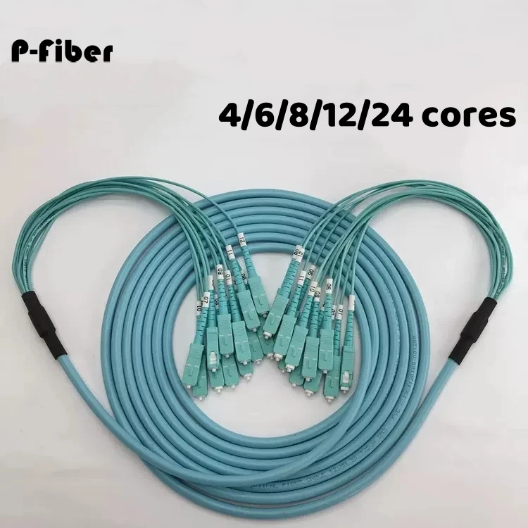 bundle jumper 6/8/12/24 cores OM3 indoor SC-SC 10 Gigabit multimode 20m 6C 8C 12C 24C SC fiber optic patchcord aqua  P-fiber