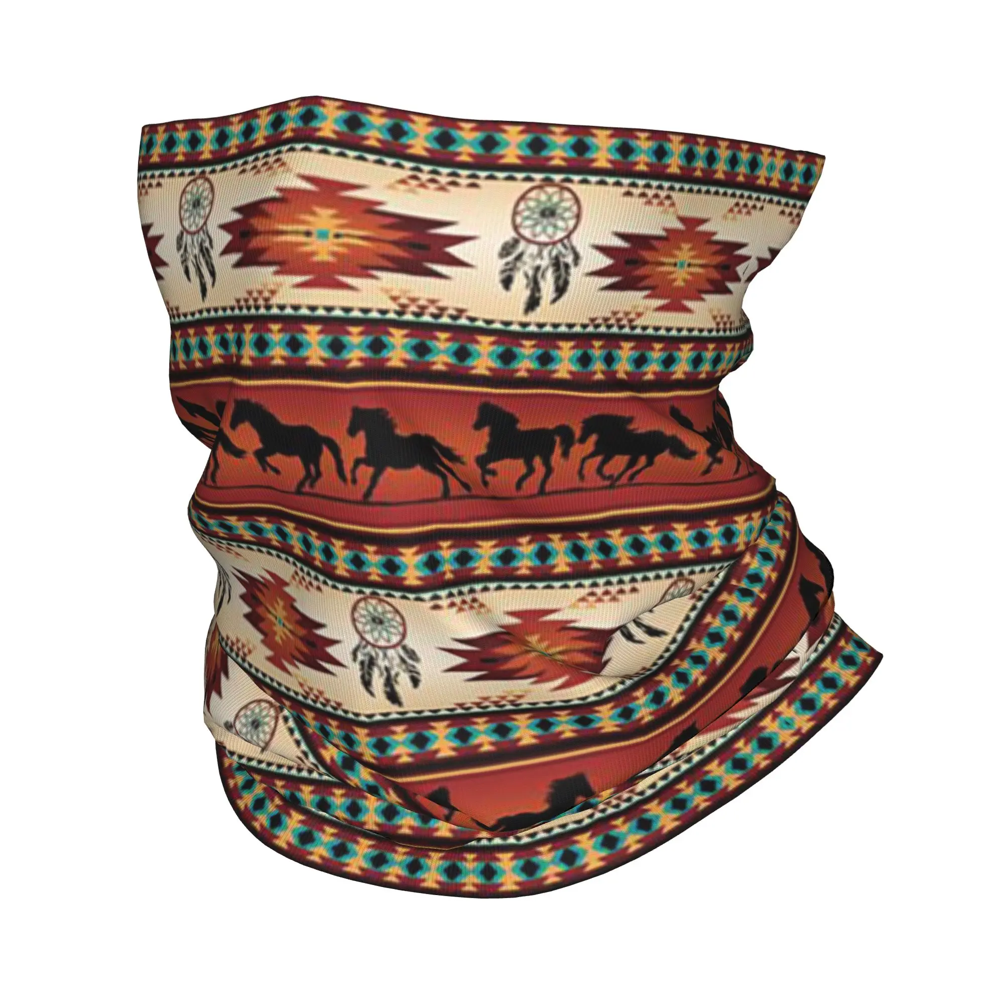 

Plaid with Galloping Horse Design Bandana Neck Gaiter Printed Face Scarf Multi-use Headwear Running Unisex Adult