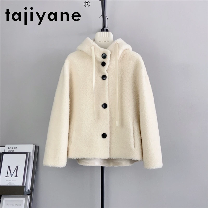 Tajiyane 100% Wool Coats for Women Hooded Autumn and Winter New Fashion Sheep Shearing Jacket Female Warm Coats and Jackets