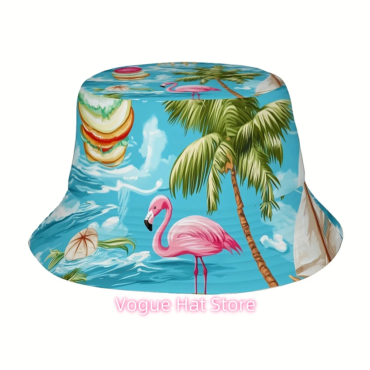 1pcs Summer Beach Flamingo Palm Trees Made of Non-stretch Fabric, Suitable for Masquerade, Carnival, Casual Wear - Machine Washa