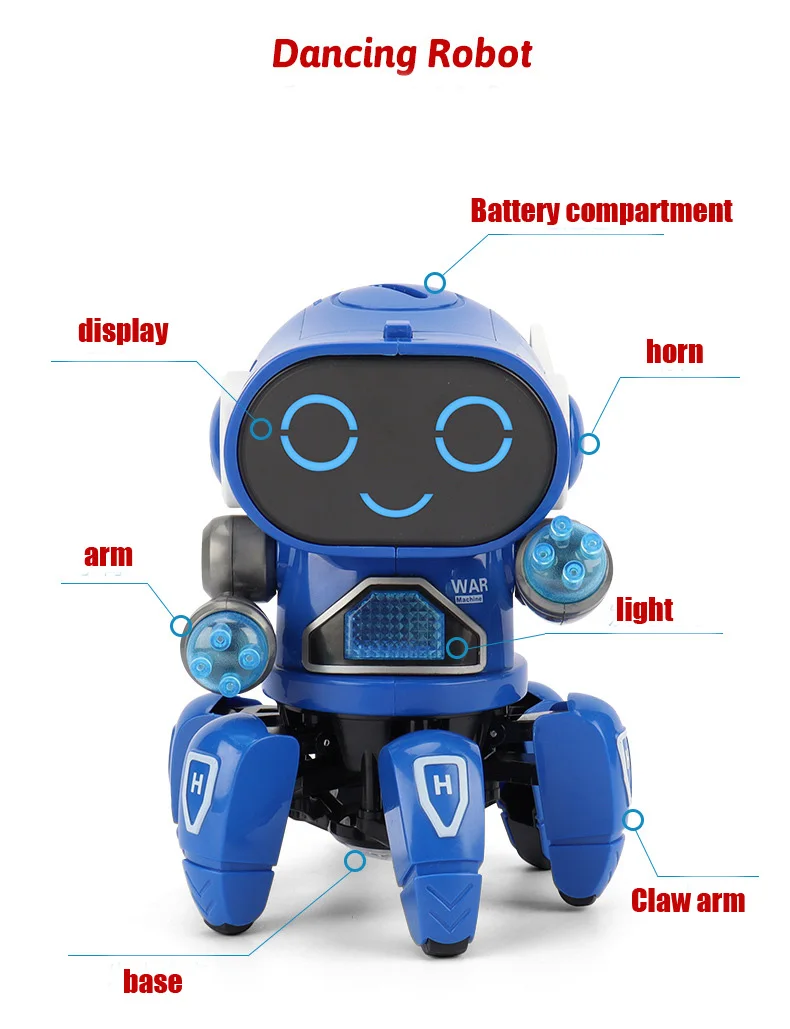 1PC Smart Dance Robots With Music LED 6 Claws Octopus Robot Birthday Gift Toys For Children Early Education Baby Toy Boys Girls