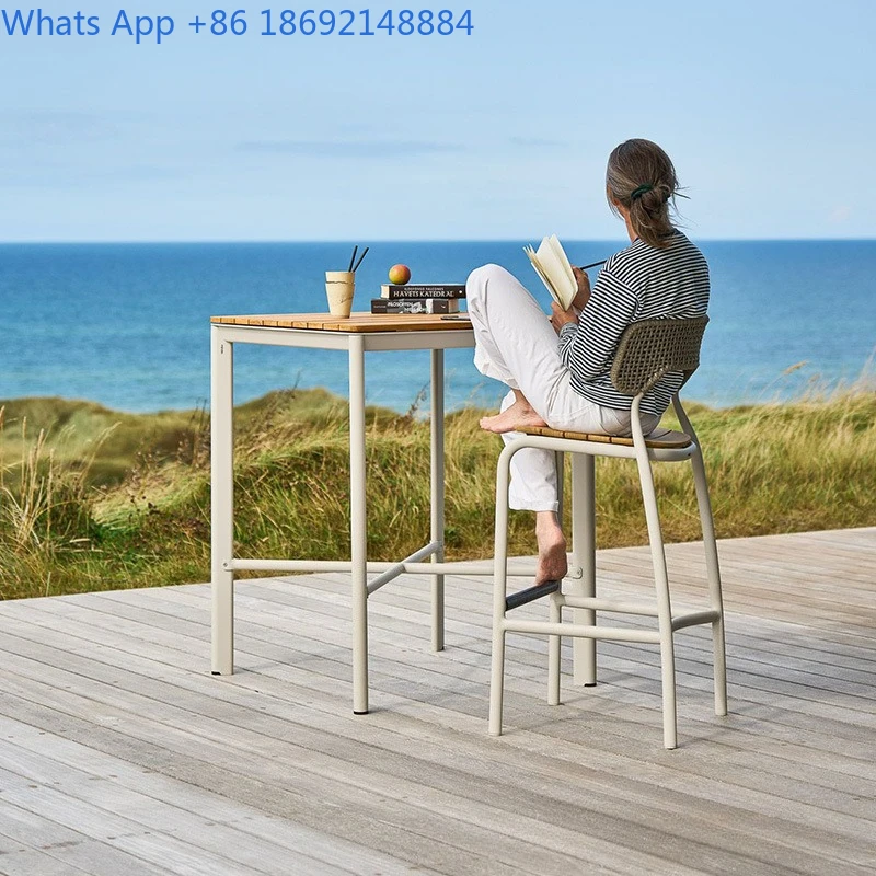 

Outdoor Courtyard Bar Table Bar Chair Teak Garden Terrace Rattan Woven Chair Simple Leisure Villa Bar Table Chair High Stool