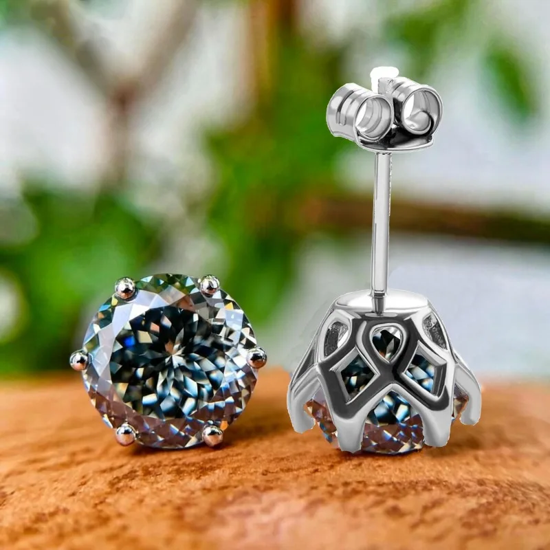 100% S925 silvery Portuguese cut grey gray moissanite screw back 6 prong stud earring for women golden plated  golden plated