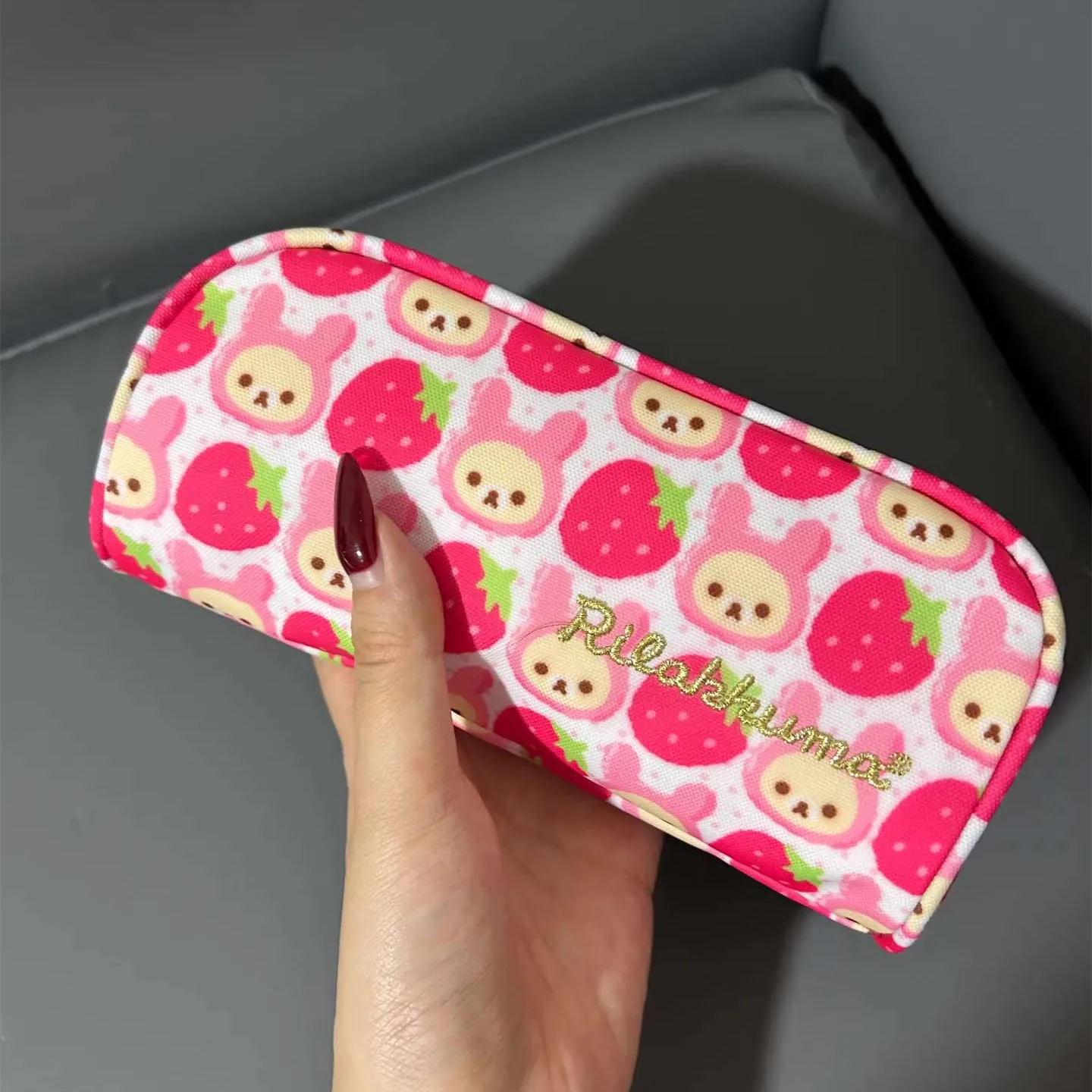Mignon Rilakkuma Korilakkuma stylo étui pochette rose fraise lapin ours trousse à crayons école papeterie sac de rangement