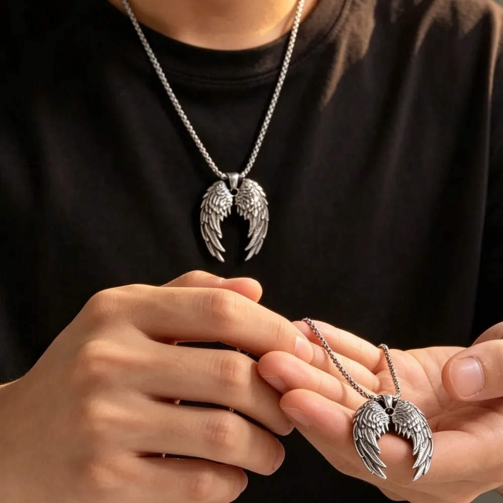 Men Women Vintage Angel Wings Pendant Necklace Classic Fashion Jewelry Daily Casual Party Birthday Holiday Gift