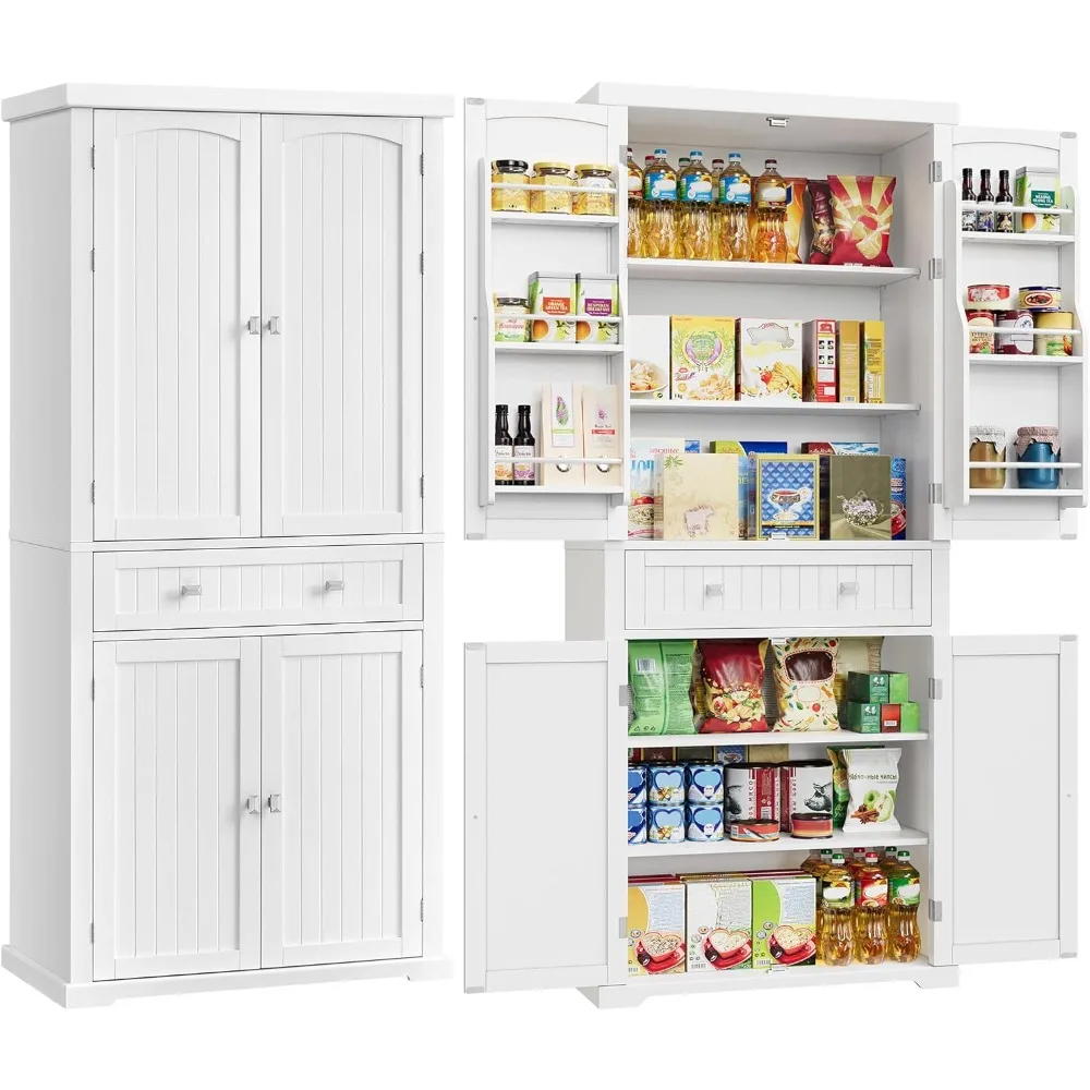 

Freestanding Tall Cupboard Storage Cabinet 71.7 Inches High with Drawer, 2 Doors, 4 Adjustable Shelves