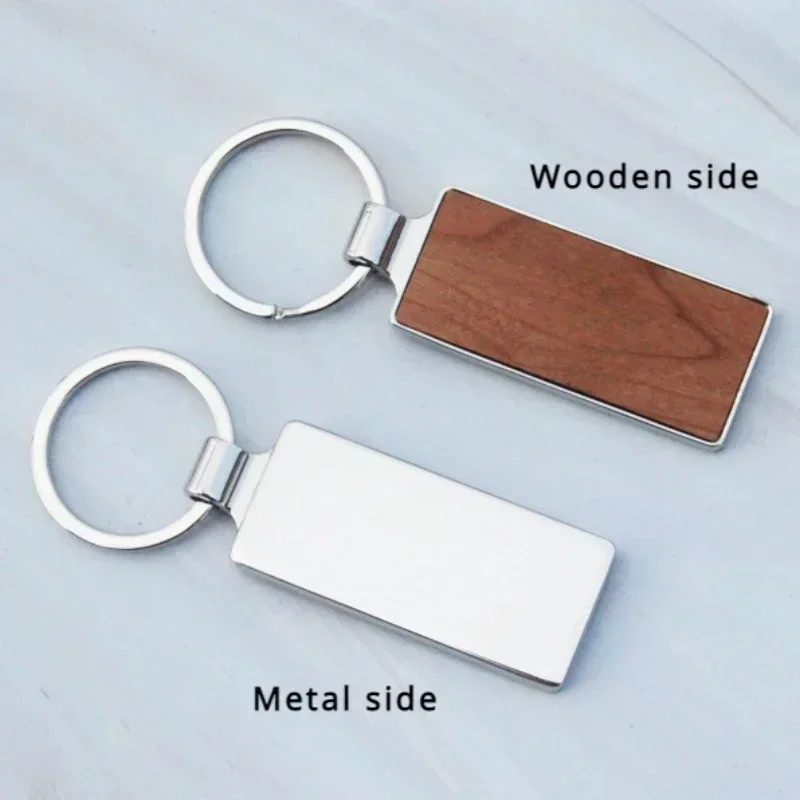 Customized Bamboo Wooden Metal Keychain Blank Walnut Wood Engraved Car Key Chain Personalized DIY Logo Keyring Gift For Firend