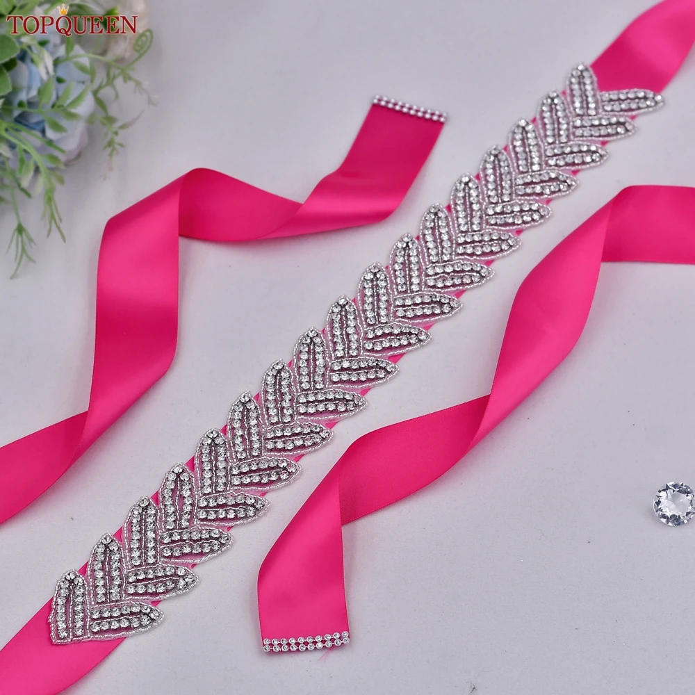 TOPQUEEN Rhinestone Leaf Shape Wedding Belt Stage Dress Belt Formal Costume Woman Belt Bridal Accessories Girlfriend Gift S238