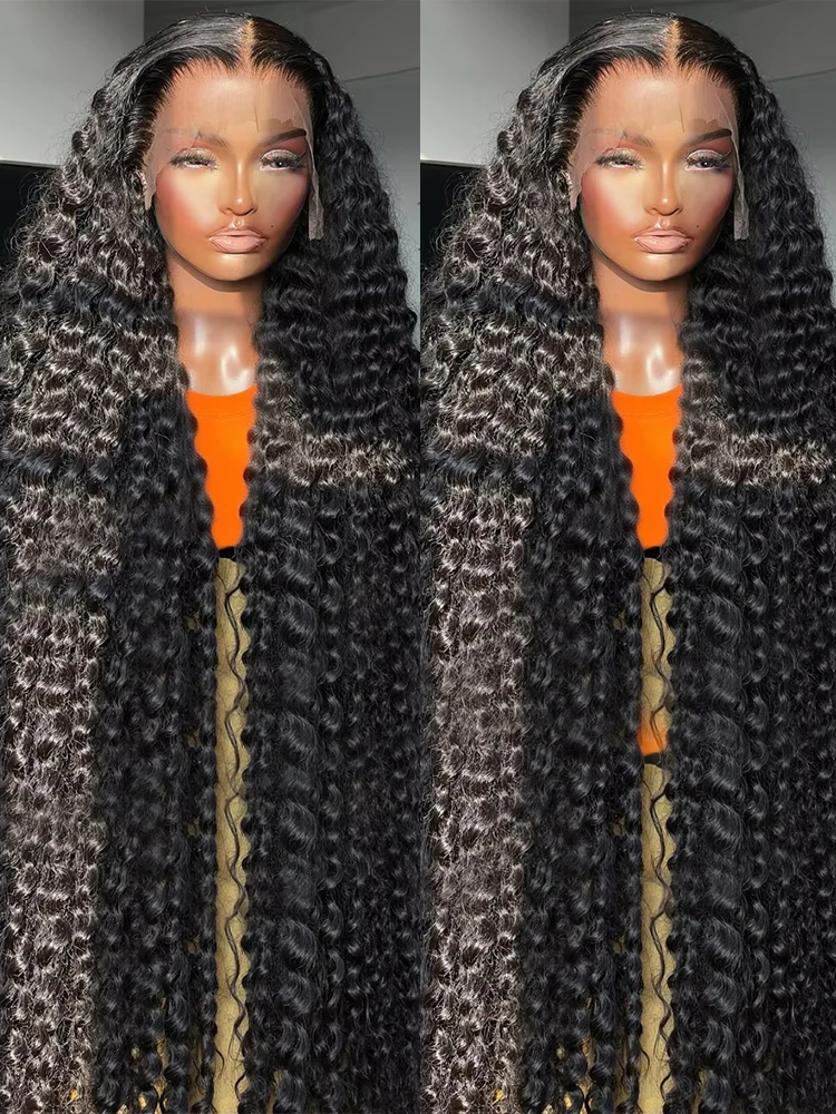 300% الكثافة 40 46 بوصة موجة عميقة شعر مستعار أمامي 13x4 13x6 HD مجعد الدانتيل أمامي باروكة من شعر طبيعي بيرو 7x5 ارتداء الذهاب شعر مستعار غلويليس