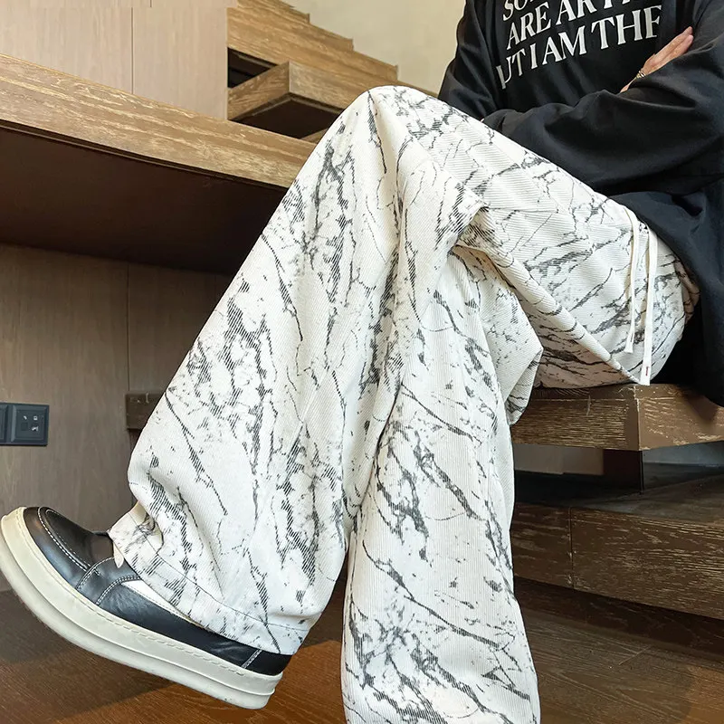 

Мужские повседневные брюки, новинка весеннего сезона, большие размеры 5XL-M, широкие брюки с принтом тай-дай, простые свободные прямые брюки полной длины для мужчин