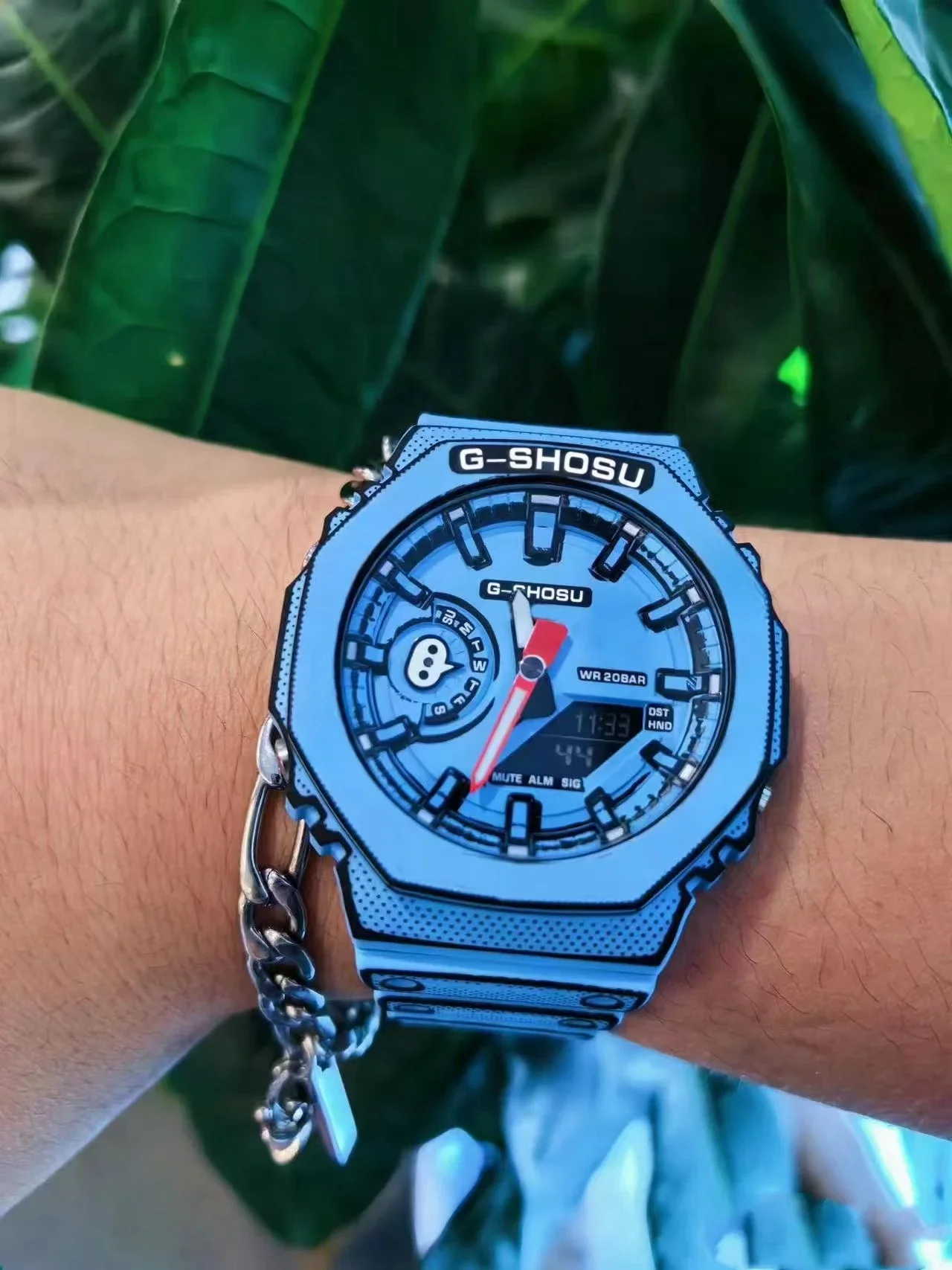 コミックスポーツ電子ユニセックス腕時計フル機能 LED デュアルディスプレイワールドタイム大きな文字盤