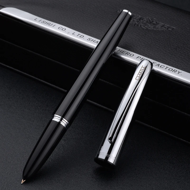 

Hero 1000 Classic 10K Gold Fine Nib 0.5mm Black And Silver Fountain Pen For Writing Ink Pen With Original Gift Box