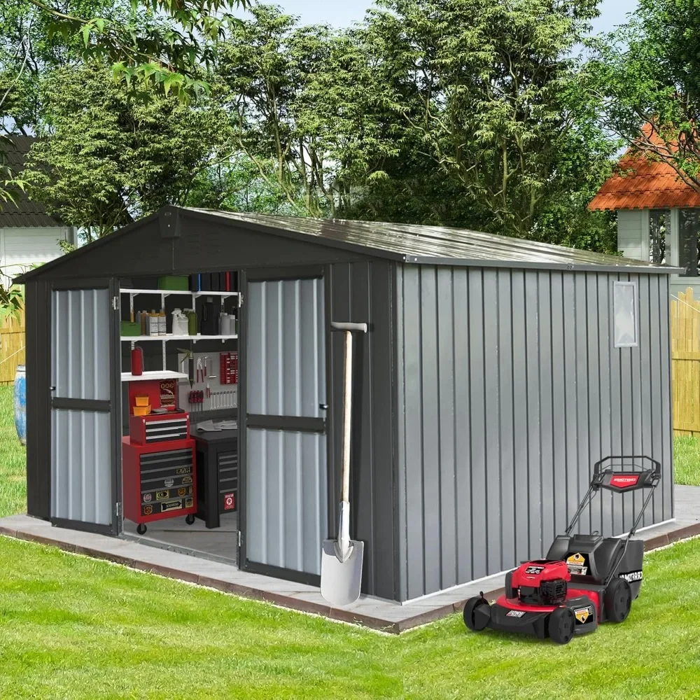 

Storage Shed 11x9 FT, Metal Tool Sheds Storage House with Lockable Double Door,Large Bike Shed Waterproof for Garden, Backyard