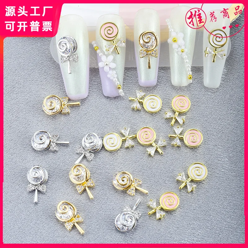 5 Stks/partij Netto Rode Nagel Enhancement Lollipop Zirkoon Sieraden Licht Luxe Dragen Nail Ornament Nagel Diamant Accessoires