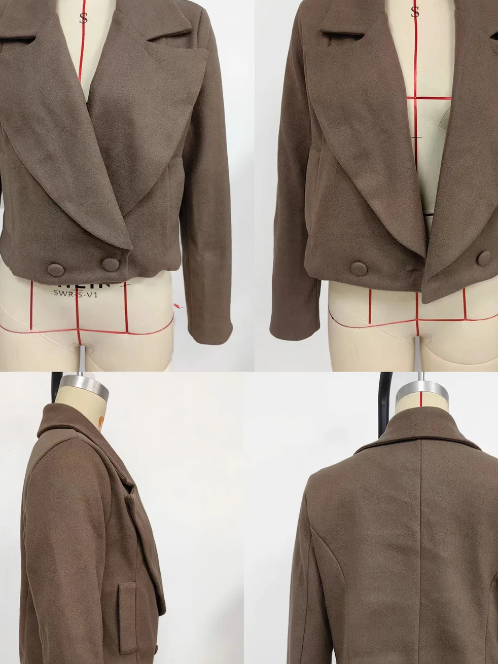 

Slim Fit ort Woolen Coat for Women with Double Breasts Buttons Coffee Color Turn-down Collar Versatile Street Sle Casual