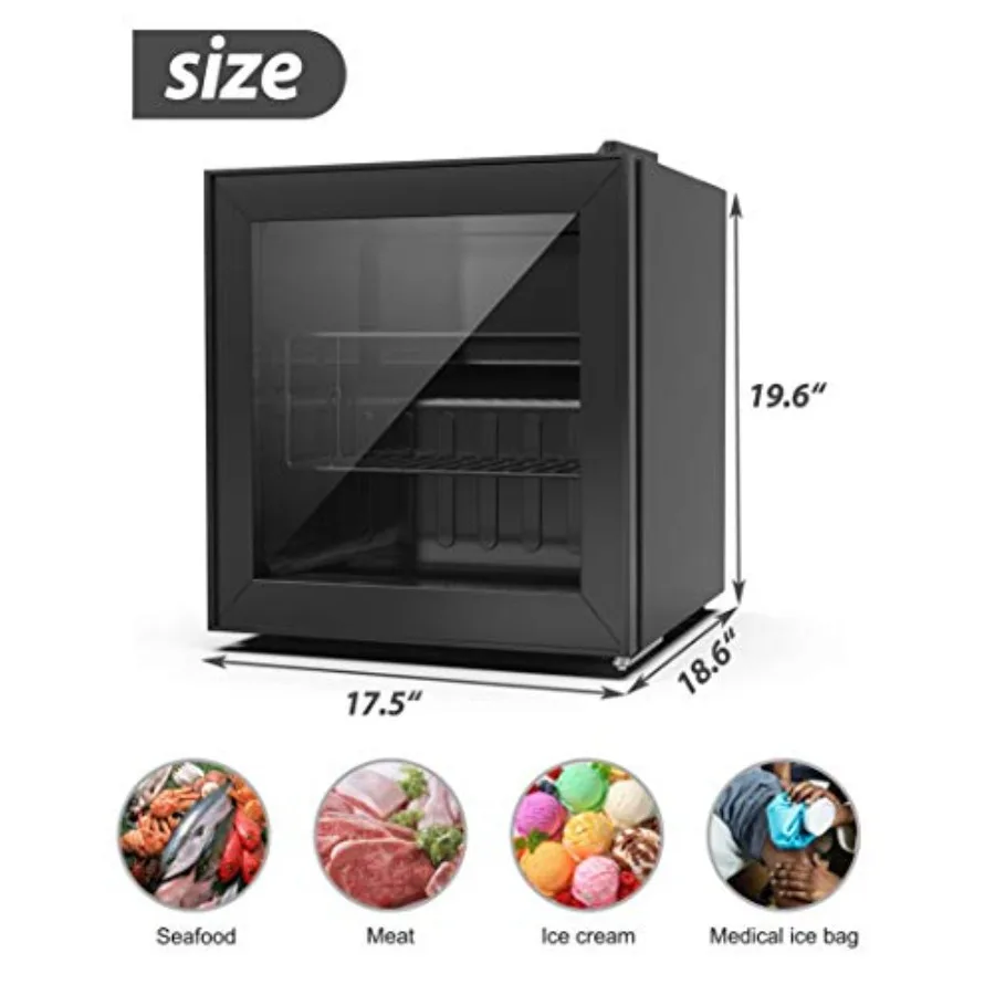 Compact 1.1 Cu Ft Mini Freezer with LED Lighting and 2 Removable Shelves Featuring 7 Adjustable Temperature Settings from -8F t