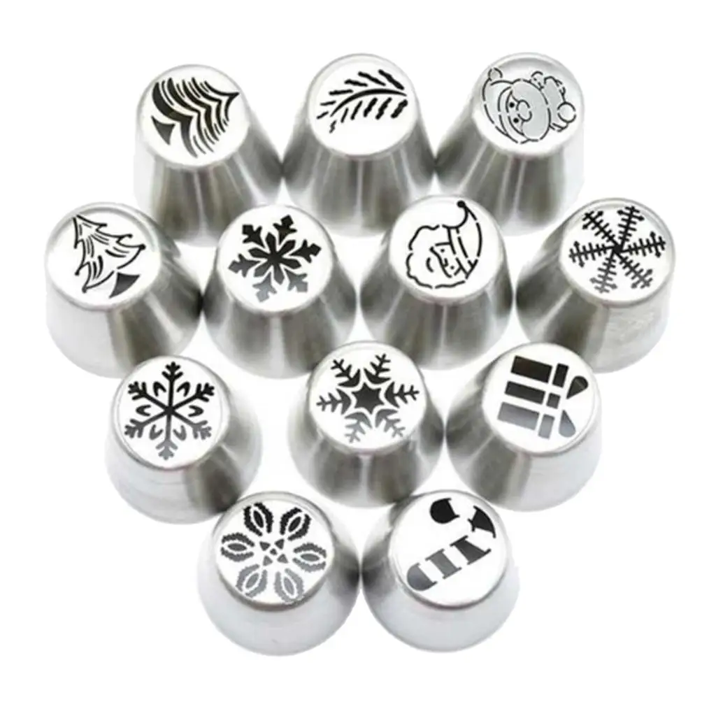 12 Pieces Russian Piping Tips Christmas Cake Icing Frosting Nozzles for Cupcake Decoration, Christmas Design