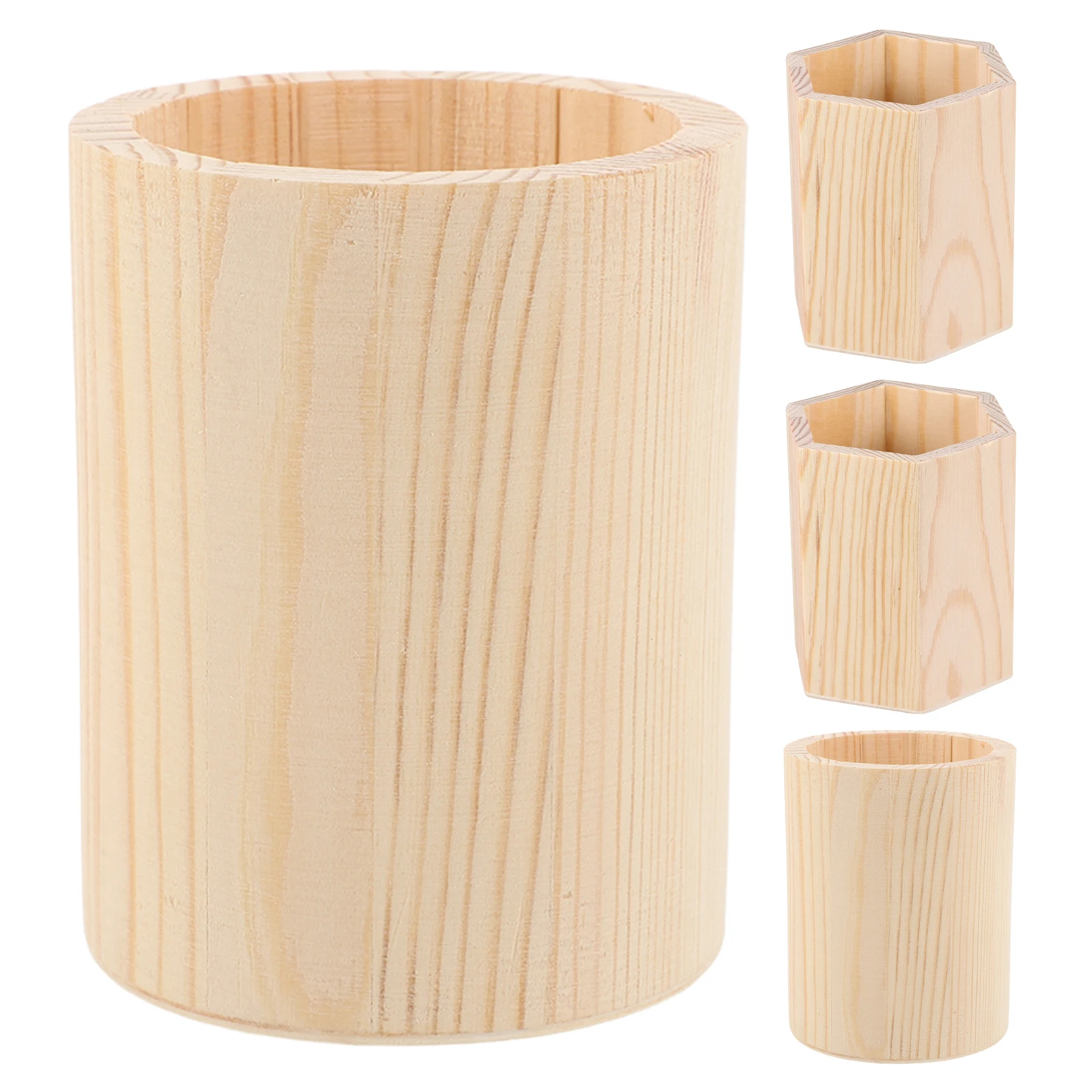 

4pcs Unfinished Wooden Pencil Holder Natural Pine Desk Organizer Diy Pen Cup Storage Makeup Brush Stand Wood Container