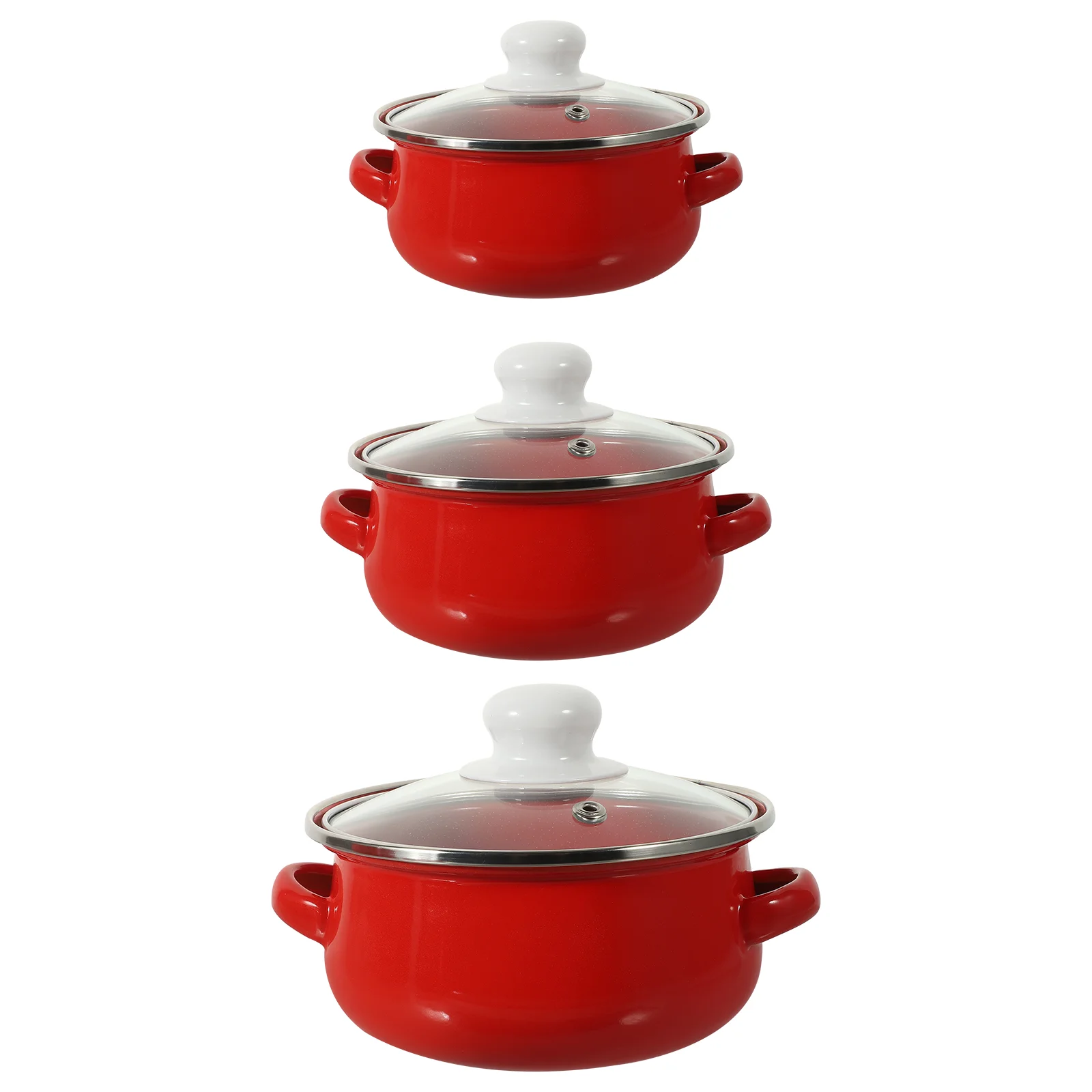 

3 Pcs Pans Enamel Pot Cooking Pots with Handle Stove Sauce Convenient Decorative Red Flat Bottom Stew