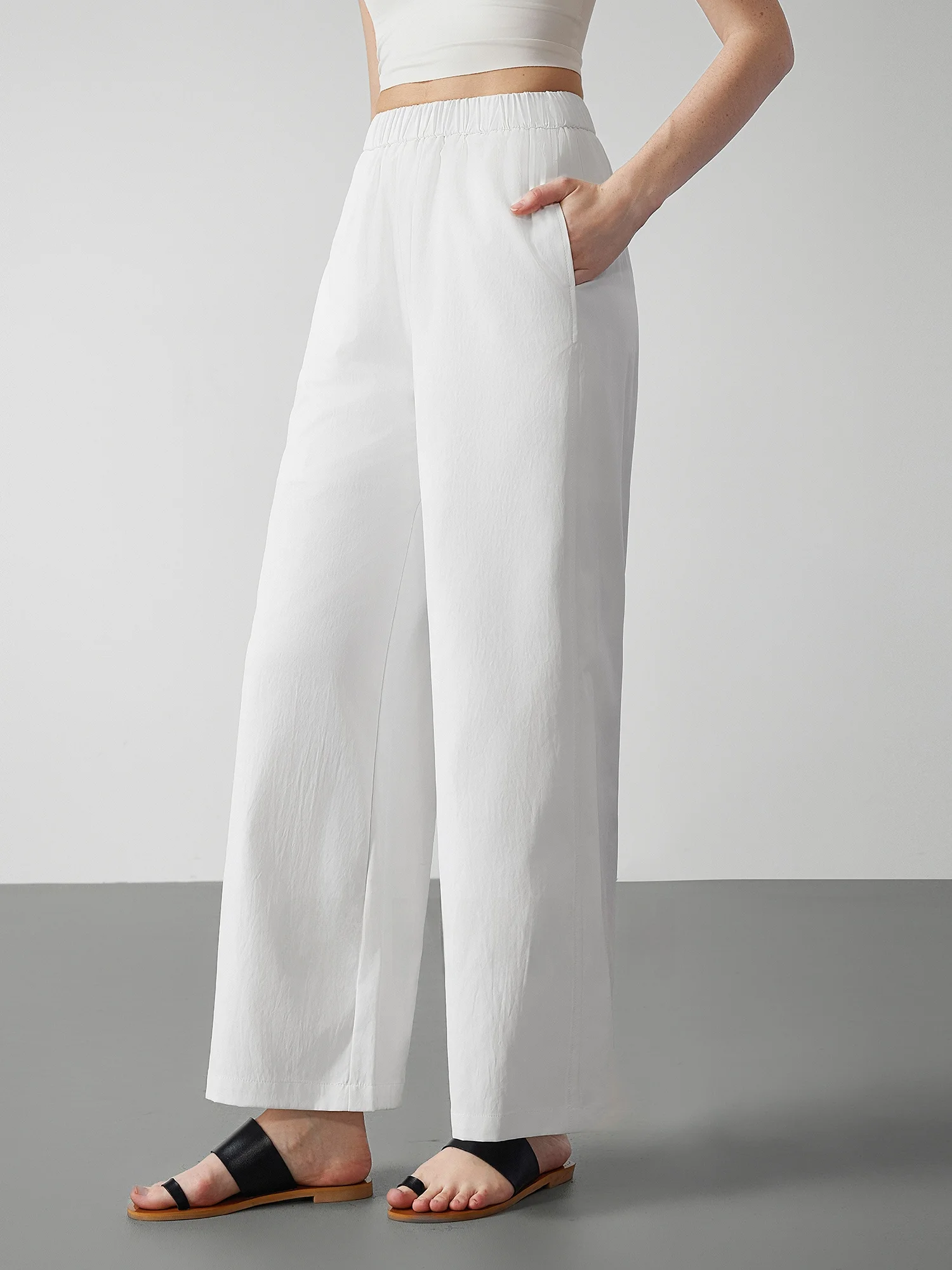 

Chivirin Dacron High Waist Straight Leg Casual Pants Women's Long Trousers Summer New Sle White Color Slimming Versatile Wi...