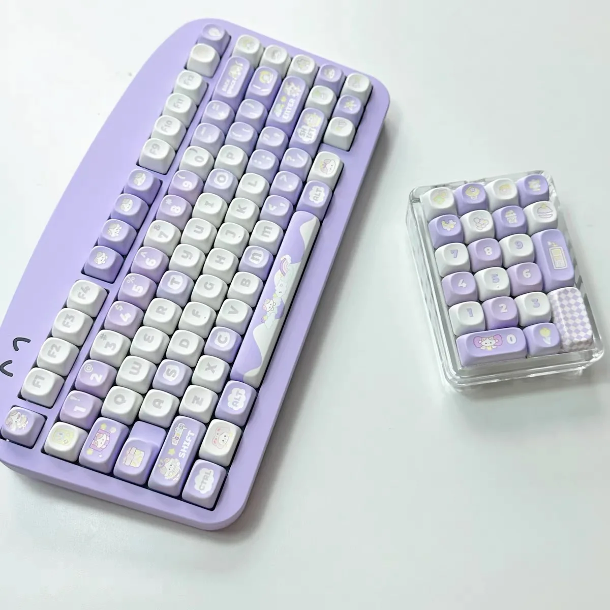 Taro Mashed Milk Purple MOA Height Keycaps 140 Keys Cute Meow Square Thermal Sublimation Mechanical Keyboard Keycaps Keyboard