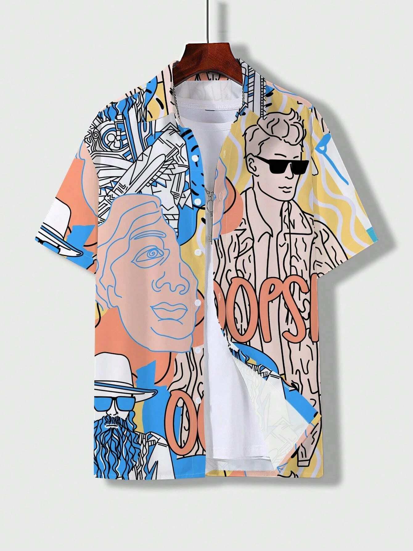 Camisa estampada con patrón divertido para hombres y mujeres, camisas de manga corta, Tops de manga corta con botones a la moda