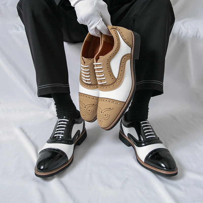 New Men Business Shoes Classic Gentleman Brogue Carved Fashionable Formal Wedding Shoes All-season Casual Derby Shoes Men
