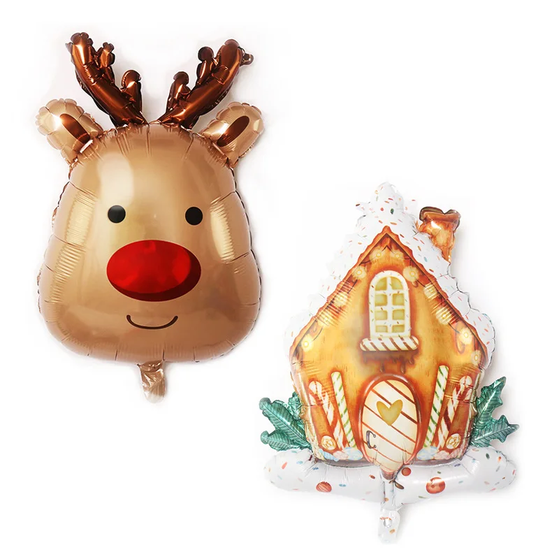 New Animal Cartoon Christmas Reindeer Aluminum Film Balloon Merry Christmas Decoration Gingerbread house Shaped Aluminum Foil Ba