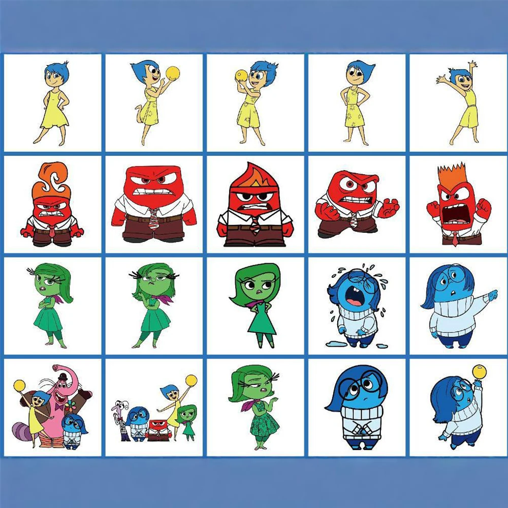 20 buah stiker tato sementara anak-anak, stiker tato Disney Inside Out 2, tato palsu tahan air, seni Lengan wajah dan tubuh, hadiah ulang tahun lucu