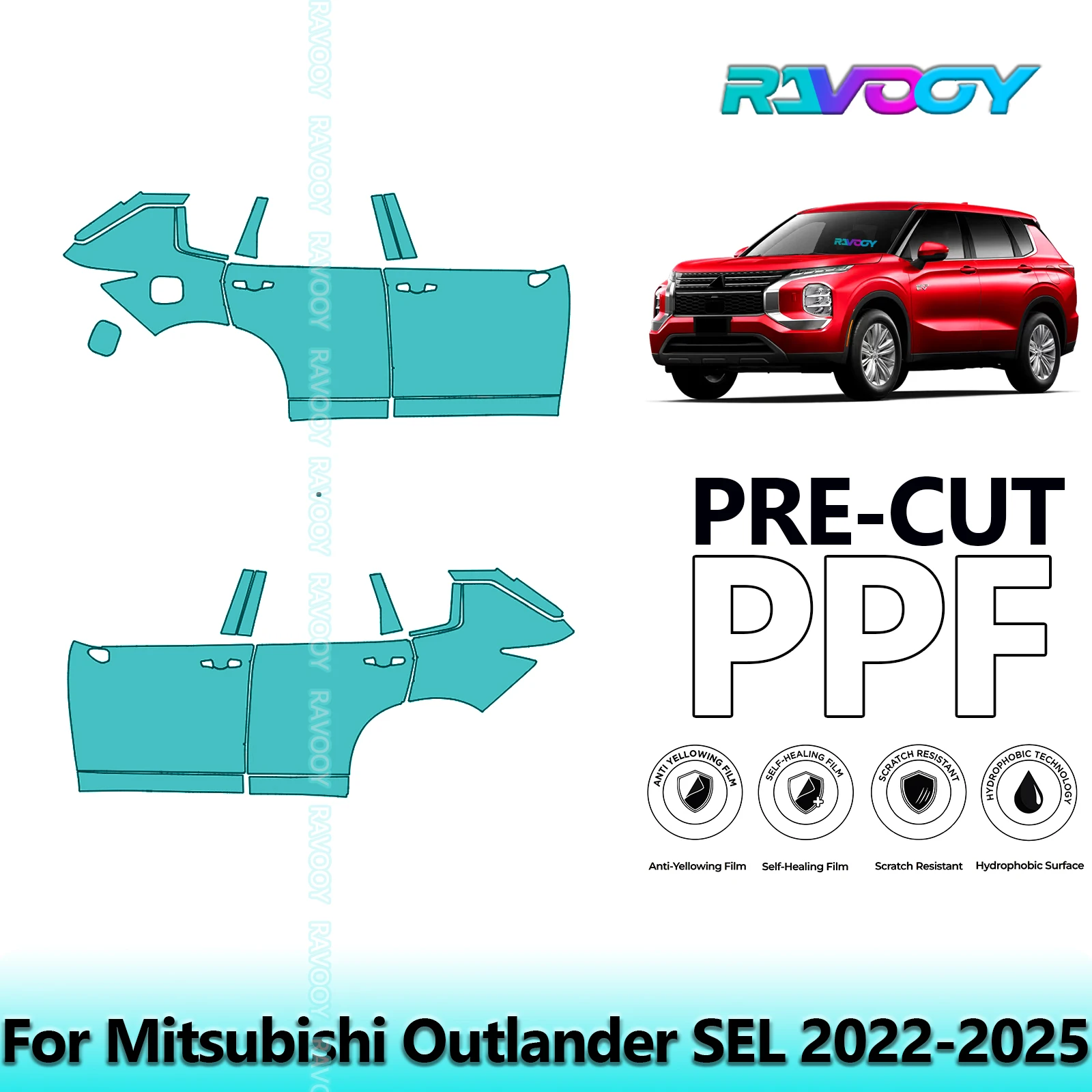 

For Mitsubishi Outlander SEL 2022-2025 8.5mil Clear Matte Pre-Cut PPF Door & A/B Pillar Kit TPU Paint Protection Film Set