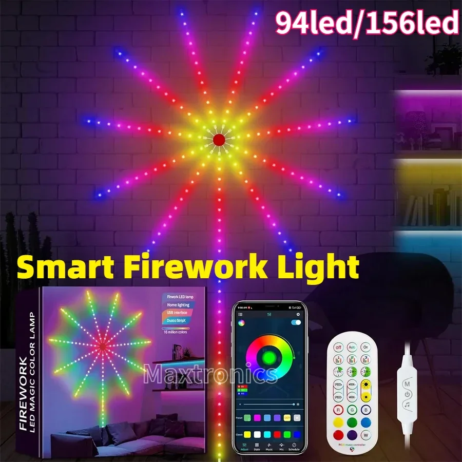 

LED Firework Light Strip Lamp Bluetooth APP Smart RGB Color Firework Lights with Music Sync for Christmas New Year Decor Lights