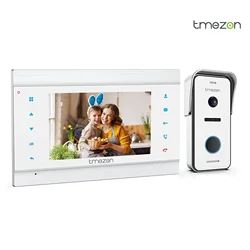 Tmezon 2 Draad Video Deur Telefoon Deurbel Intercom Systeem, 7 Inch Monitor Met Bedrade Bel, Druk Op Knop, Momentopname/Record