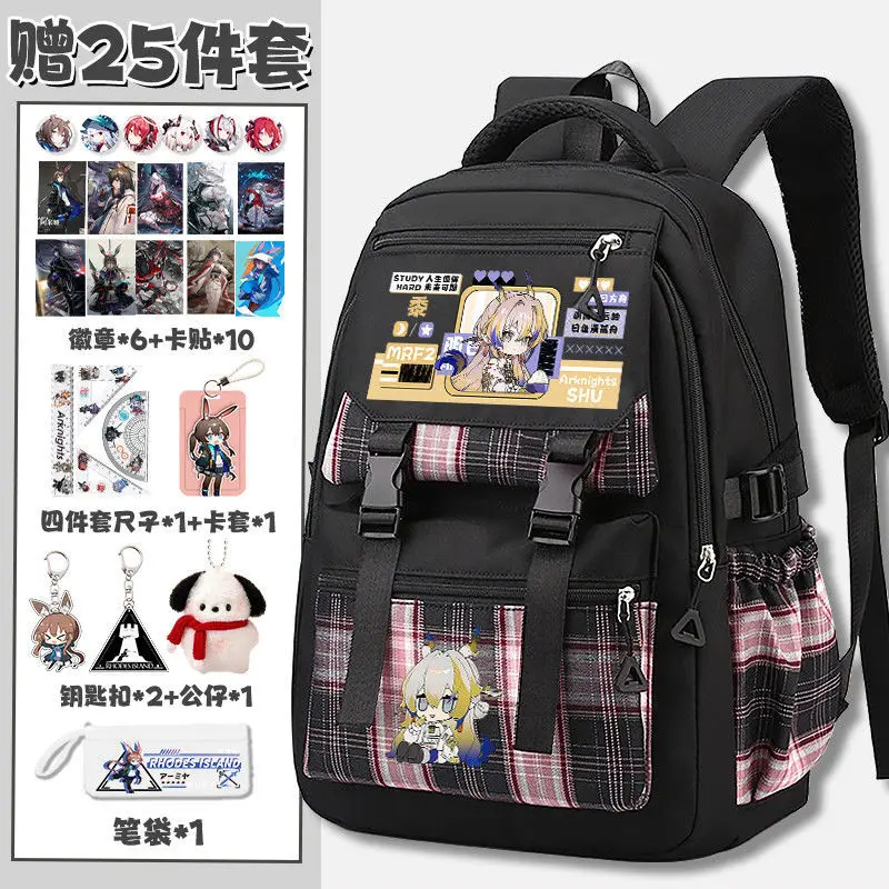 Arknights Anime Game Merchandise For Men And Women Students Computer Plaid Backpack Casual Bag