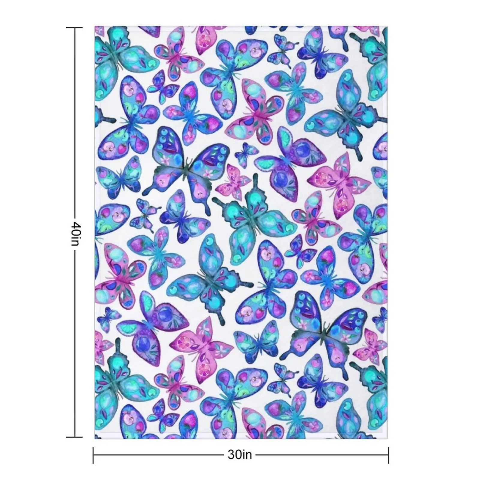 Watercolor Fruit Patterned Butterflies - aqua and sapphire Throw Blanket Camping Travel cosplay anime Retros Blankets