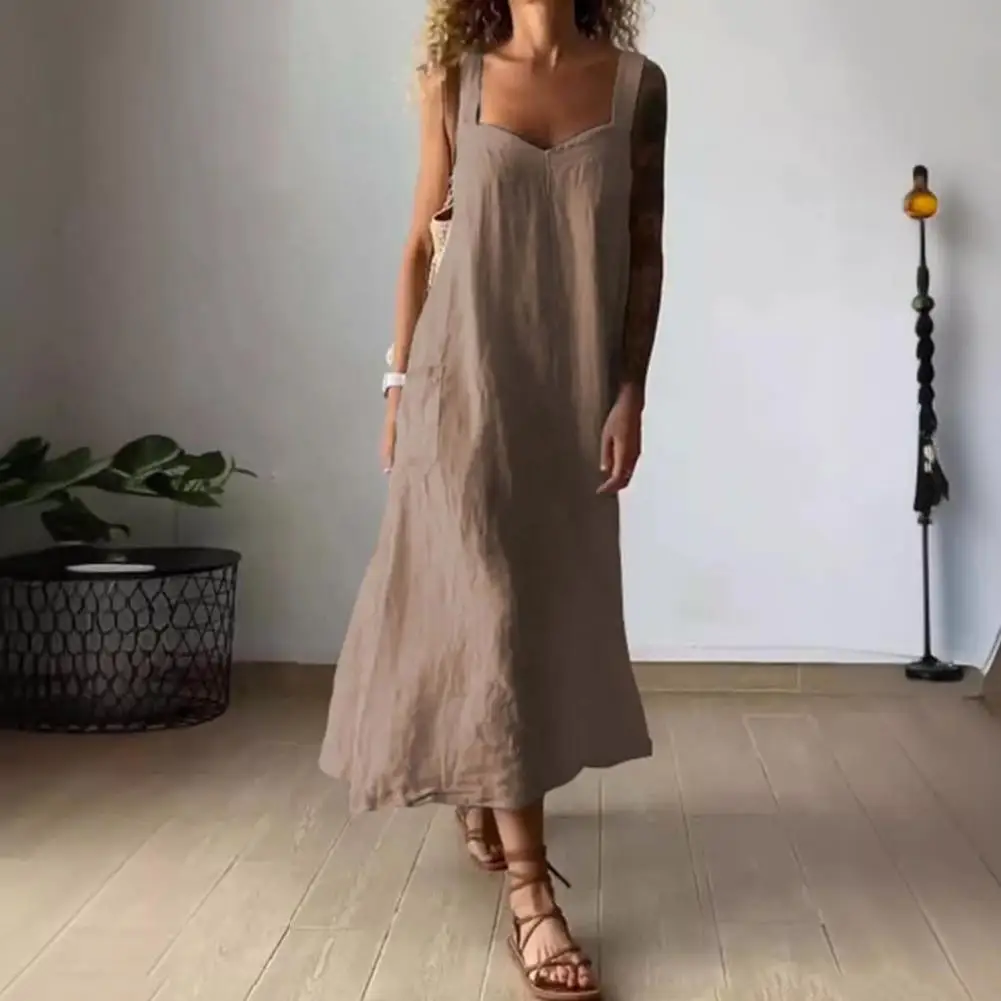 

Lady Soft Dress Bohemian Backless Summer Dress with A-line Silhouette Mid-calf Length for Beach Vacation Style Loose Fit Midi